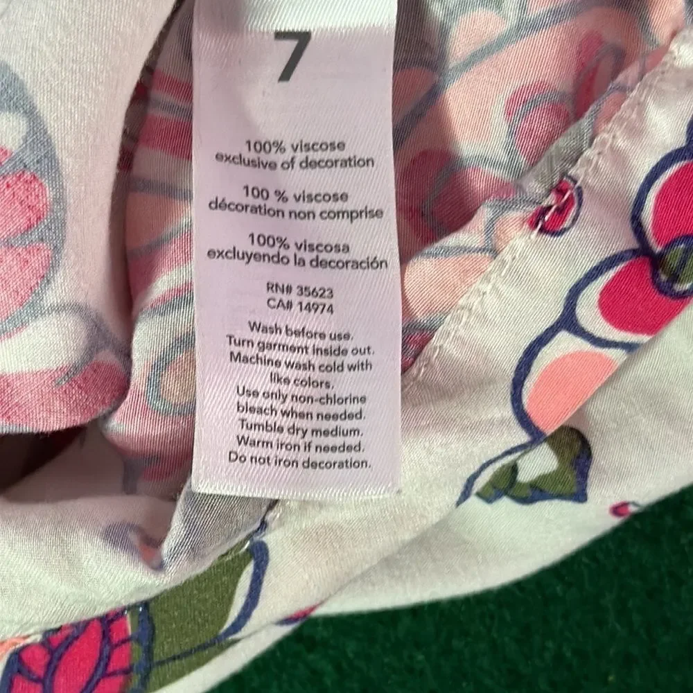 Carter’s Girls Floral Tank Top Magenta Fringe Scoop Neck Size 7 Summer